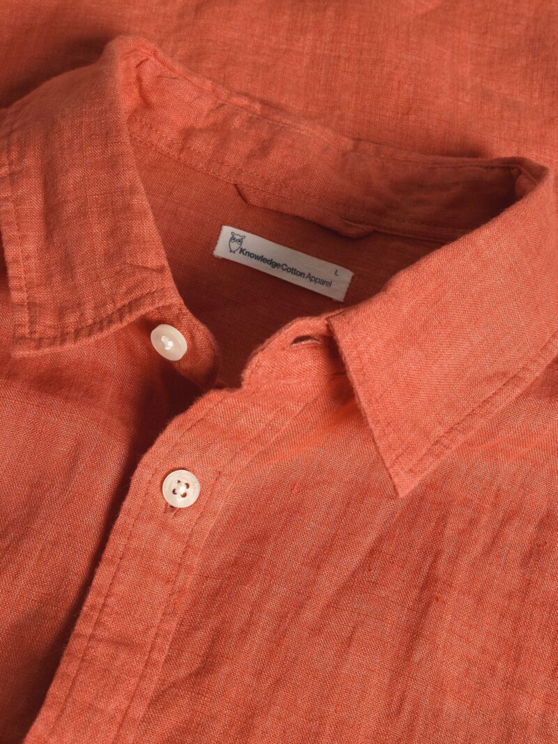 Regular linen short sleeve shirt - Orange - Billede 2