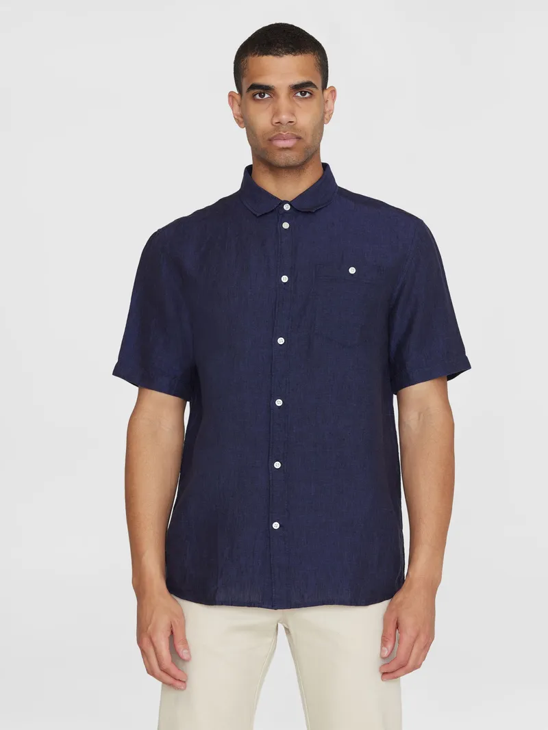 Billede nr 1. for Regular linen short sleeve shirt - - 1450 YARNDYED