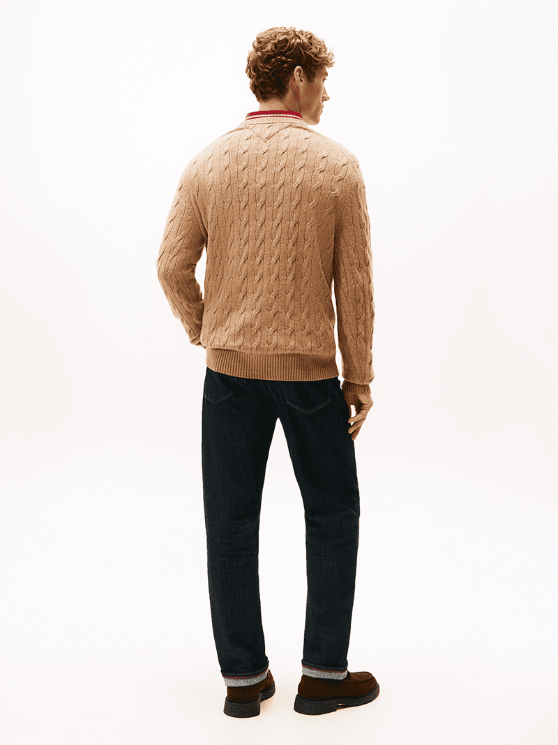 LAMBSWOOL BLEND CABLE CREW - brown - Billede 2