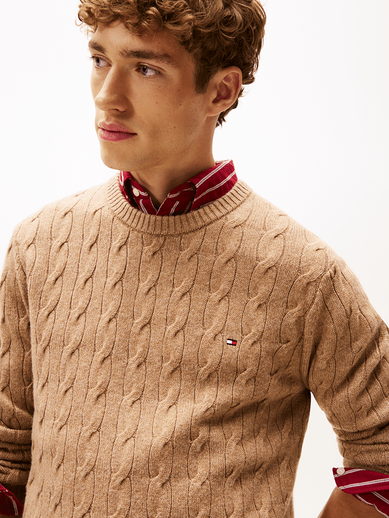 LAMBSWOOL BLEND CABLE CREW - brown - Billede 3