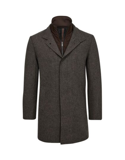 Mens wool coat modern fit - brown