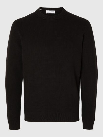SLHDANE LS KNIT STRUCTURE CREW NECK - black