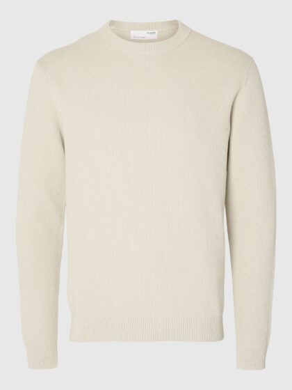 SLHDANE LS KNIT STRUCTURE CREW NECK - sand